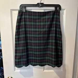 Talbots Wool Blend Skirt Sz 6 P Womens Green Tartan Plaid Scalloped Hem A Line